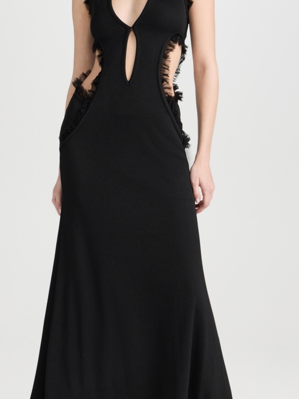 Christopher Esber Black Backless Cutout Fringe Maxi Dress